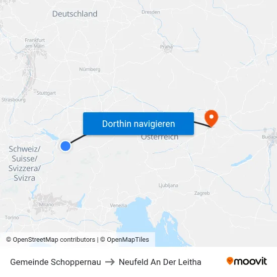 Gemeinde Schoppernau to Neufeld An Der Leitha map