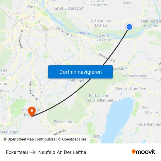 Eckartsau to Neufeld An Der Leitha map