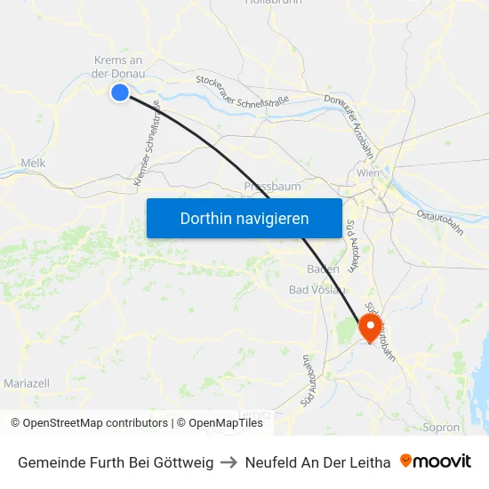 Gemeinde Furth Bei Göttweig to Neufeld An Der Leitha map