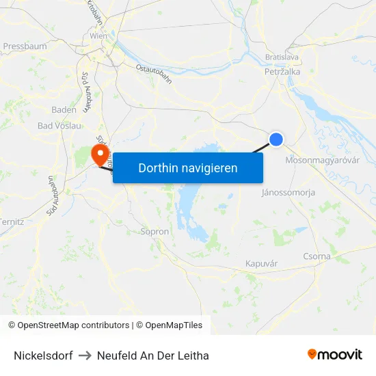 Nickelsdorf to Neufeld An Der Leitha map