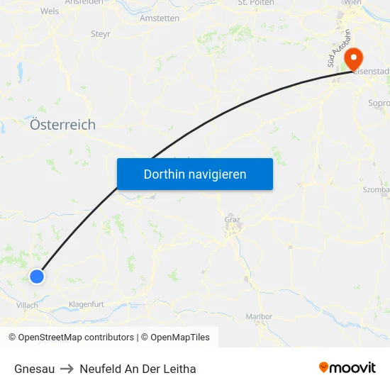 Gnesau to Neufeld An Der Leitha map