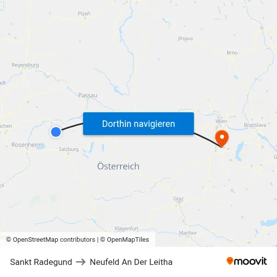 Sankt Radegund to Neufeld An Der Leitha map