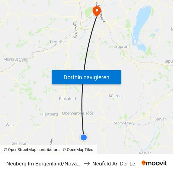 Neuberg Im Burgenland/Nova Gora to Neufeld An Der Leitha map