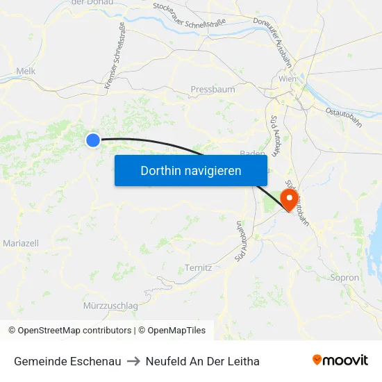 Gemeinde Eschenau to Neufeld An Der Leitha map