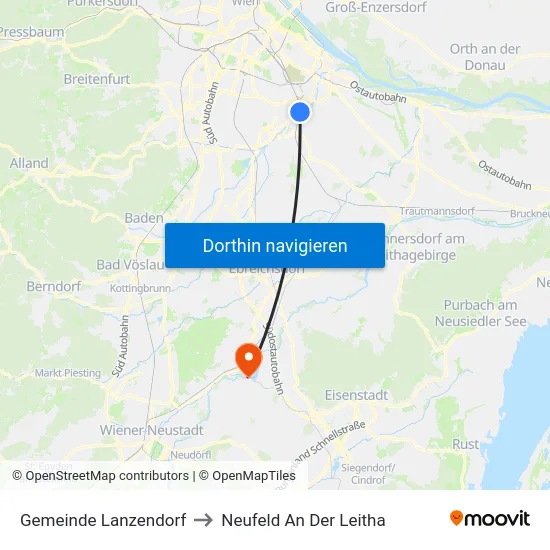 Gemeinde Lanzendorf to Neufeld An Der Leitha map