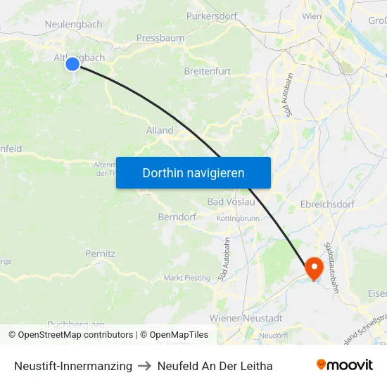 Neustift-Innermanzing to Neufeld An Der Leitha map