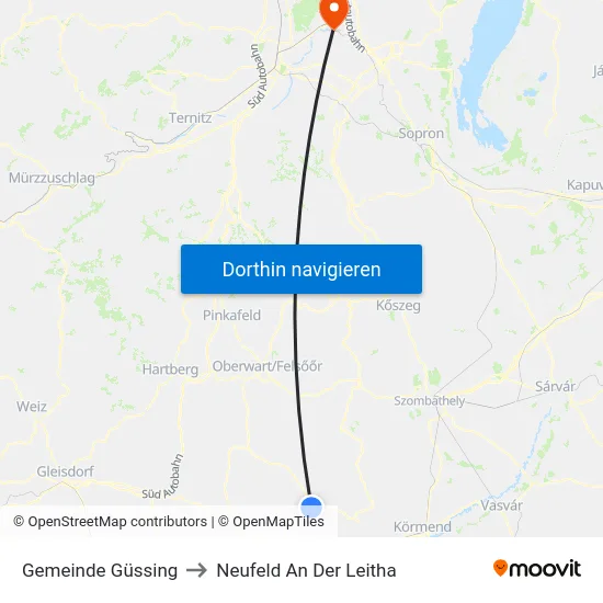 Gemeinde Güssing to Neufeld An Der Leitha map