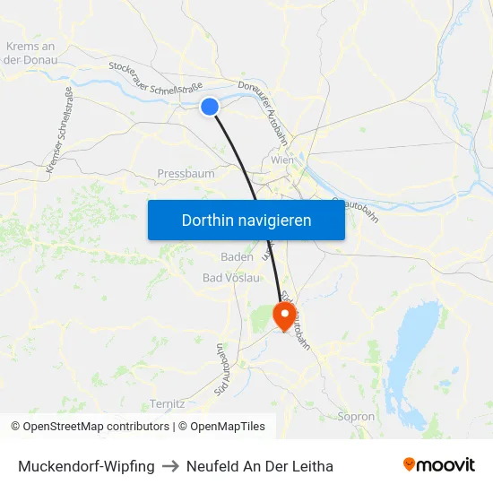 Muckendorf-Wipfing to Neufeld An Der Leitha map