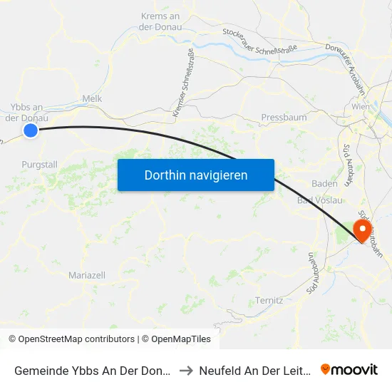 Gemeinde Ybbs An Der Donau to Neufeld An Der Leitha map