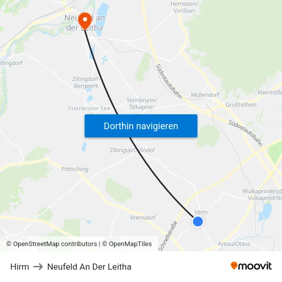 Hirm to Neufeld An Der Leitha map