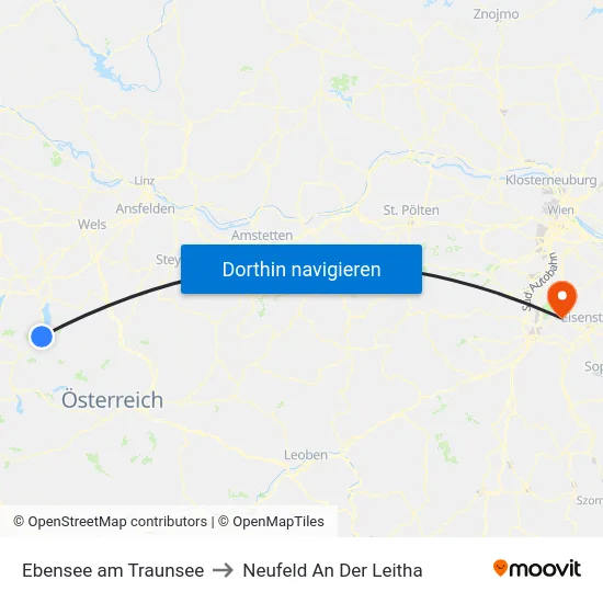 Ebensee am Traunsee to Neufeld An Der Leitha map