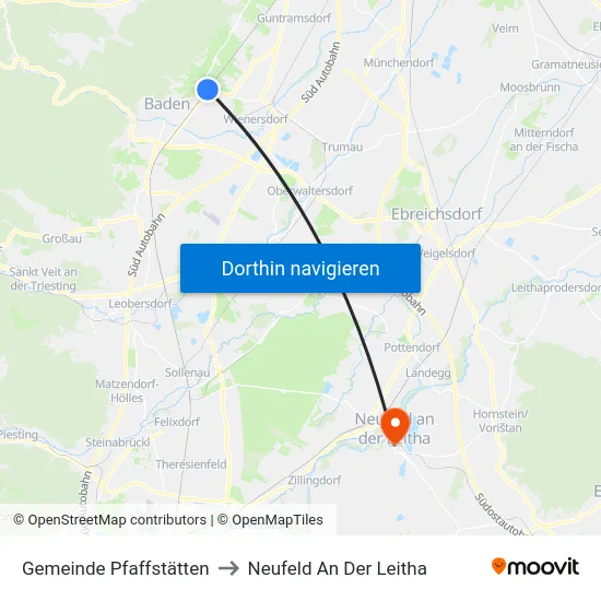 Gemeinde Pfaffstätten to Neufeld An Der Leitha map