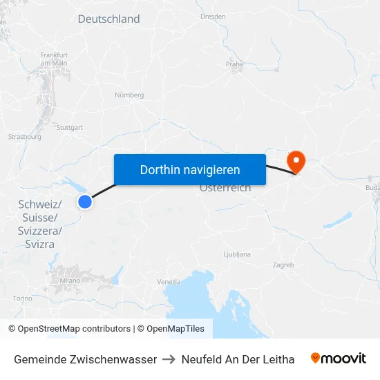 Gemeinde Zwischenwasser to Neufeld An Der Leitha map