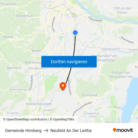 Gemeinde Himberg to Neufeld An Der Leitha map