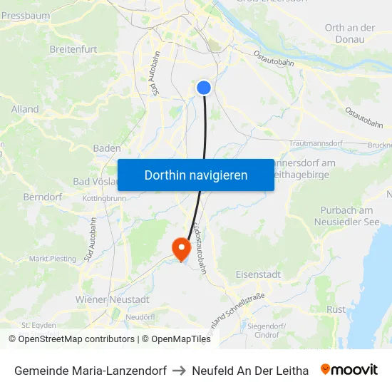 Gemeinde Maria-Lanzendorf to Neufeld An Der Leitha map
