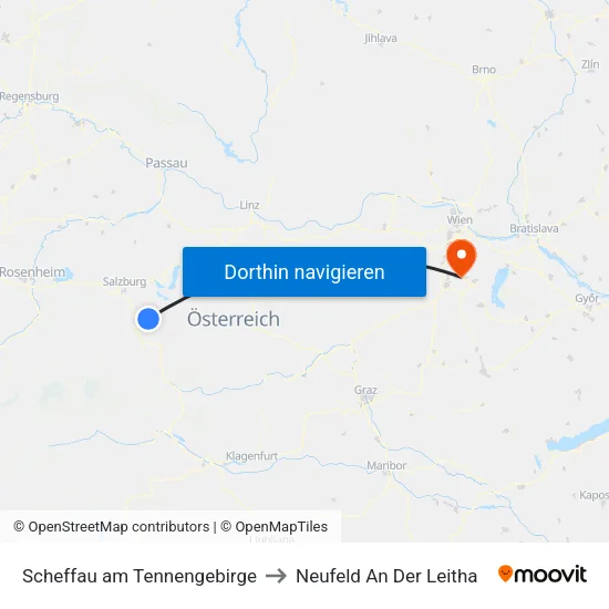 Scheffau am Tennengebirge to Neufeld An Der Leitha map
