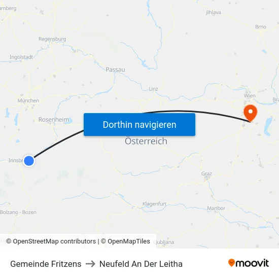 Gemeinde Fritzens to Neufeld An Der Leitha map