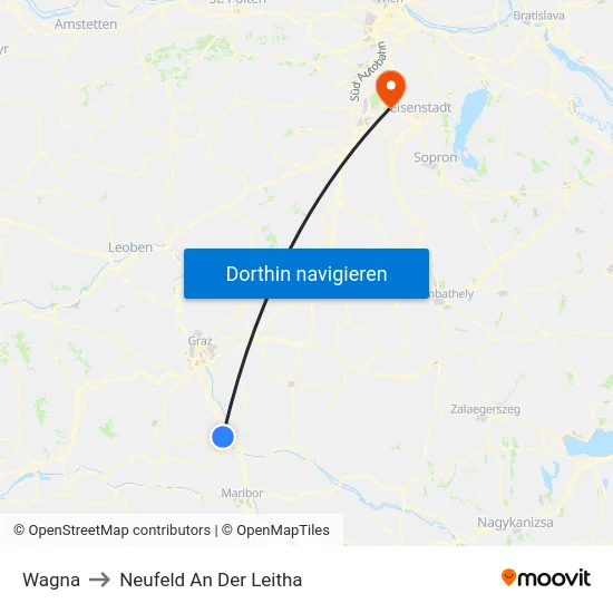 Wagna to Neufeld An Der Leitha map