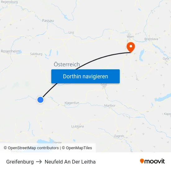 Greifenburg to Neufeld An Der Leitha map