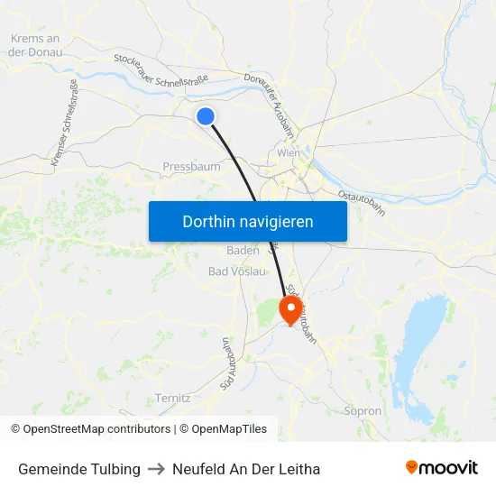 Gemeinde Tulbing to Neufeld An Der Leitha map