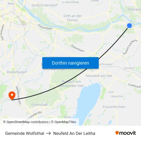 Gemeinde Wolfsthal to Neufeld An Der Leitha map