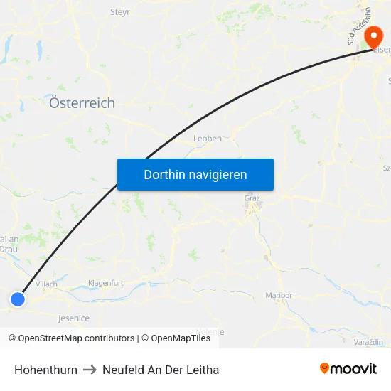 Hohenthurn to Neufeld An Der Leitha map
