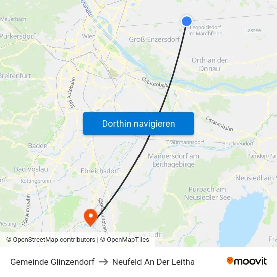 Gemeinde Glinzendorf to Neufeld An Der Leitha map