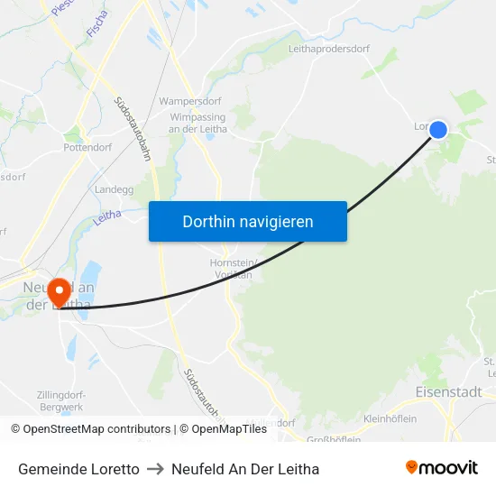 Gemeinde Loretto to Neufeld An Der Leitha map