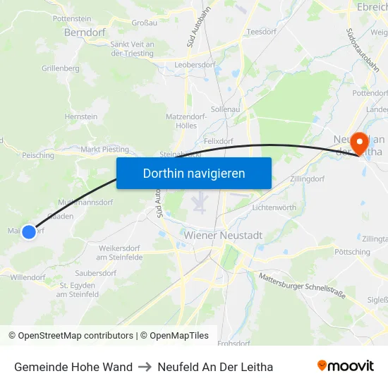 Gemeinde Hohe Wand to Neufeld An Der Leitha map