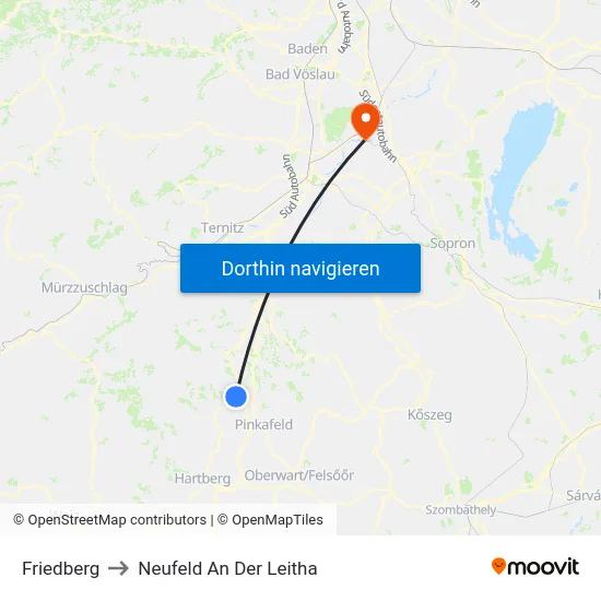 Friedberg to Neufeld An Der Leitha map