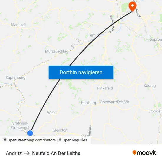 Andritz to Neufeld An Der Leitha map