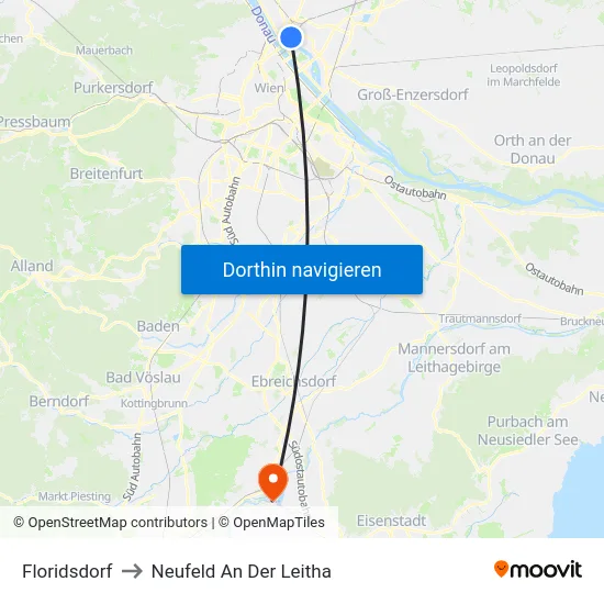Floridsdorf to Neufeld An Der Leitha map