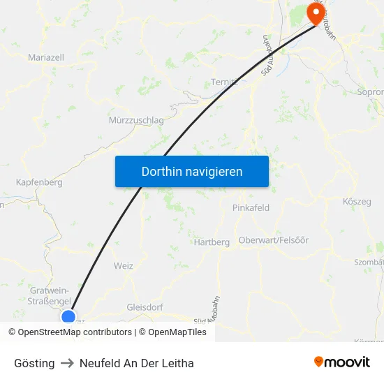 Gösting to Neufeld An Der Leitha map