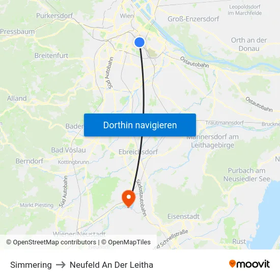 Simmering to Neufeld An Der Leitha map