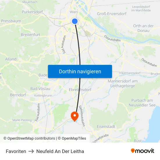 Favoriten to Neufeld An Der Leitha map