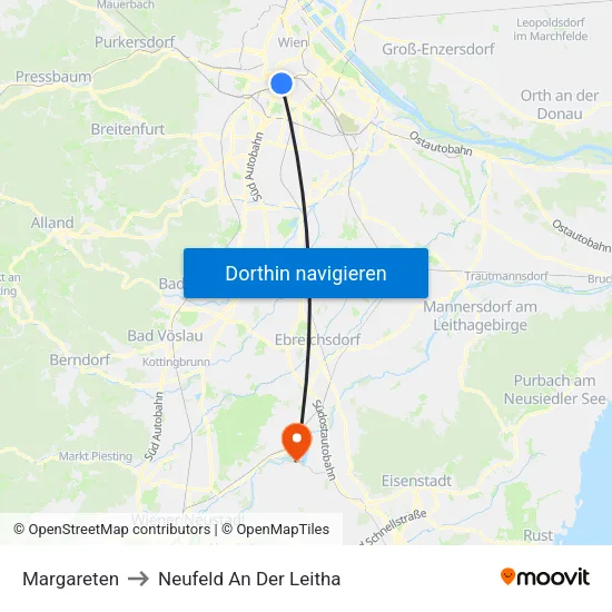 Margareten to Neufeld An Der Leitha map