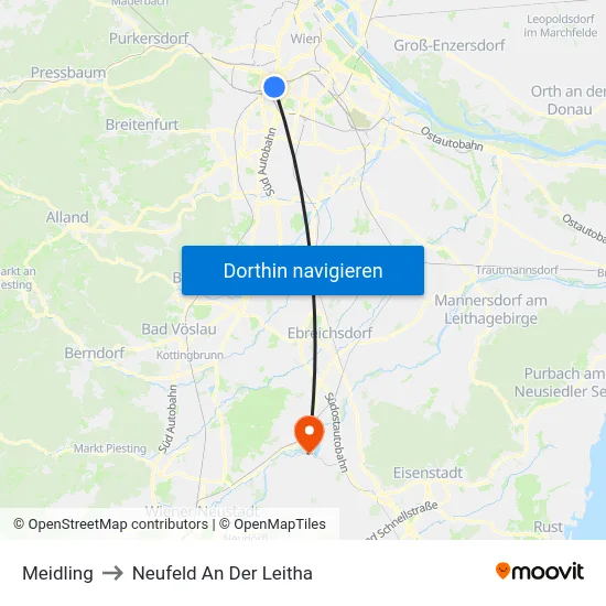 Meidling to Neufeld An Der Leitha map