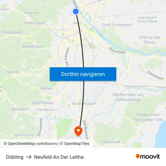 Döbling to Neufeld An Der Leitha map