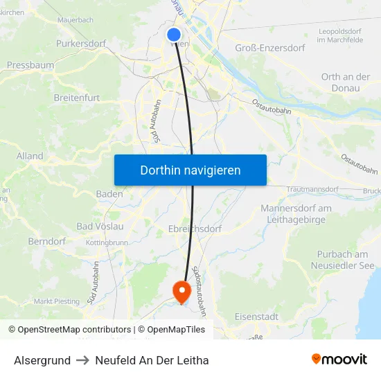 Alsergrund to Neufeld An Der Leitha map