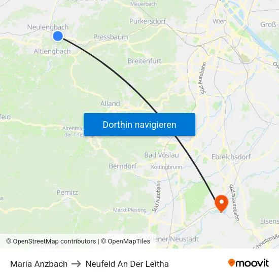 Maria Anzbach to Neufeld An Der Leitha map