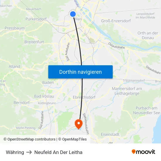 Währing to Neufeld An Der Leitha map