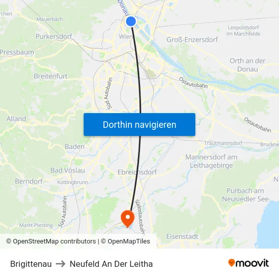 Brigittenau to Neufeld An Der Leitha map