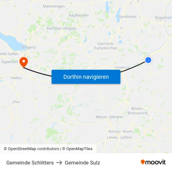 Gemeinde Schlitters to Gemeinde Sulz map