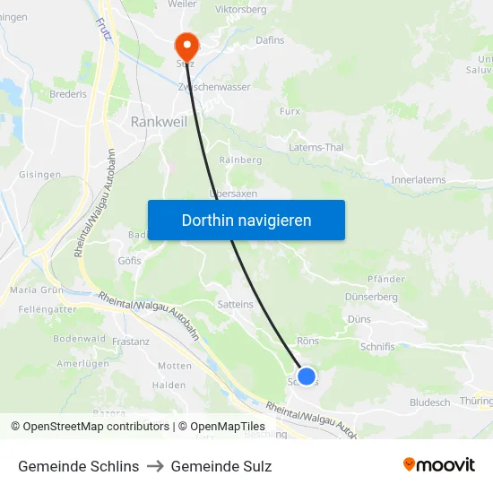 Gemeinde Schlins to Gemeinde Sulz map