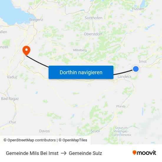 Gemeinde Mils Bei Imst to Gemeinde Sulz map