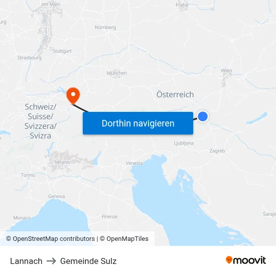 Lannach to Gemeinde Sulz map