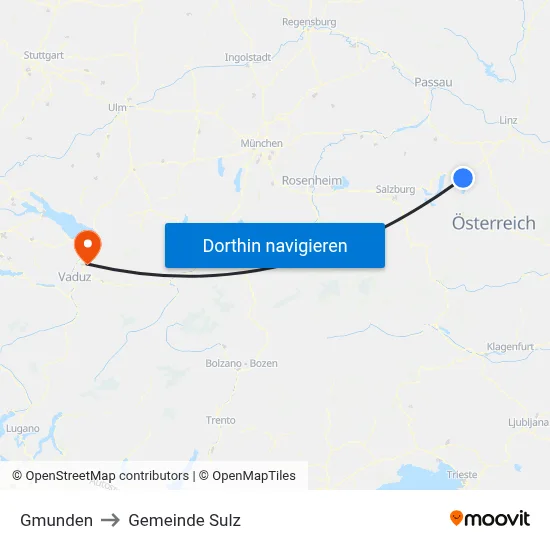 Gmunden to Gemeinde Sulz map
