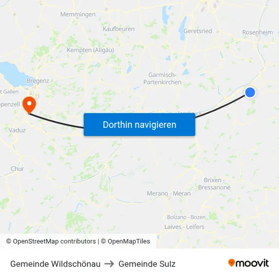 Gemeinde Wildschönau to Gemeinde Sulz map