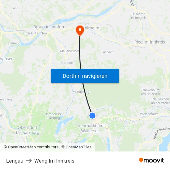 Lengau to Weng Im Innkreis map