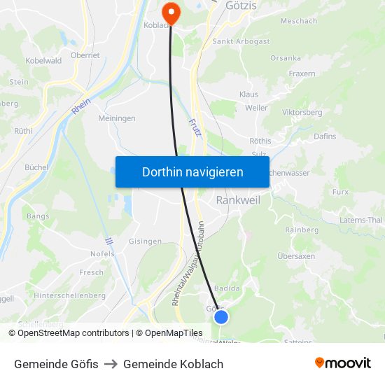 Gemeinde Göfis to Gemeinde Koblach map